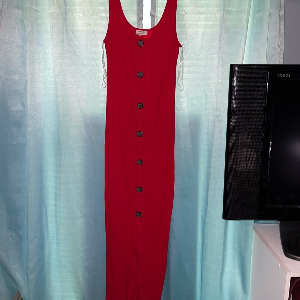 maxi dress, cherry red, small slit